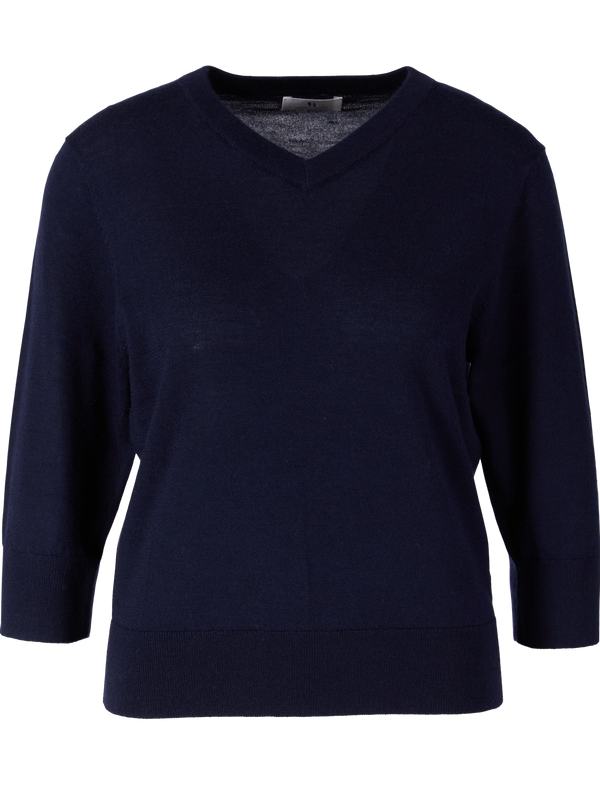 Midnight short-sleeved wool, cashmere and silk jumper