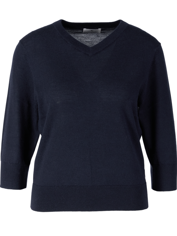 Woll-Cashmere-Seidenpullover 'The Shortsleeve V' Midnight