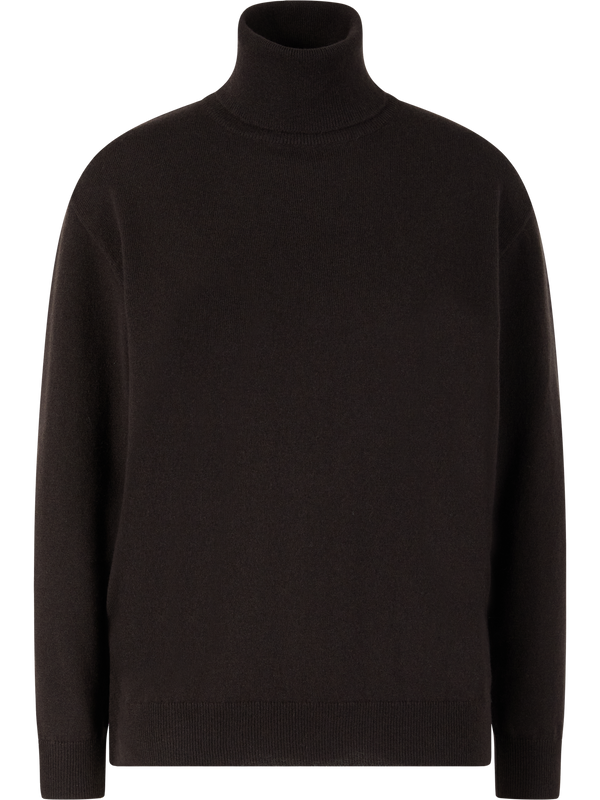 Brown cashmere turtleneck jumper with Monili pearls