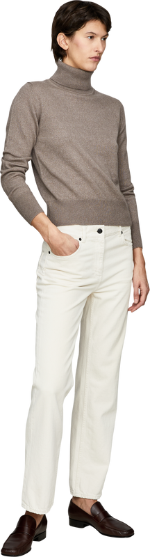 'Neris' cashmere and silk jumper with a roll neck, taupe