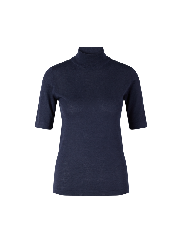 Kurzärmeliger Cashmere-Seiden-Pullover Marineblau