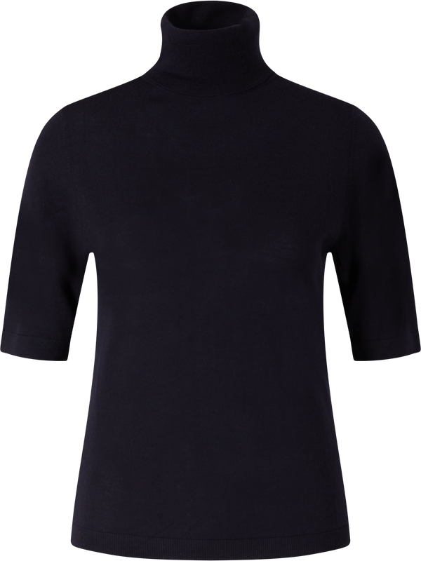 Kurzärmliger Rollkragenpullover aus Schurwolle Marineblau