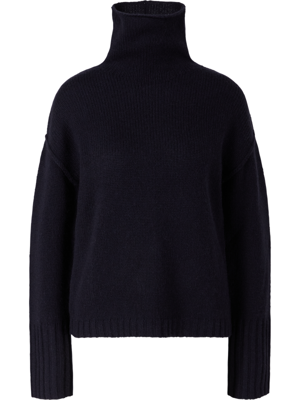 Navy blue cashmere roll-neck jumper