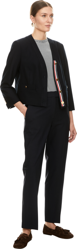 Cropped wool blazer navy blue