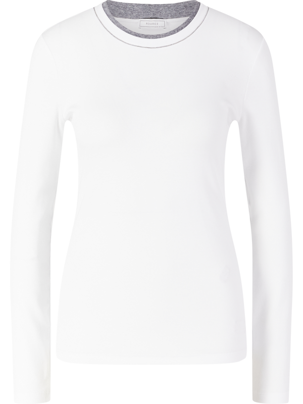 Langarmshirt mit Schmucksteinbesatz Weiß