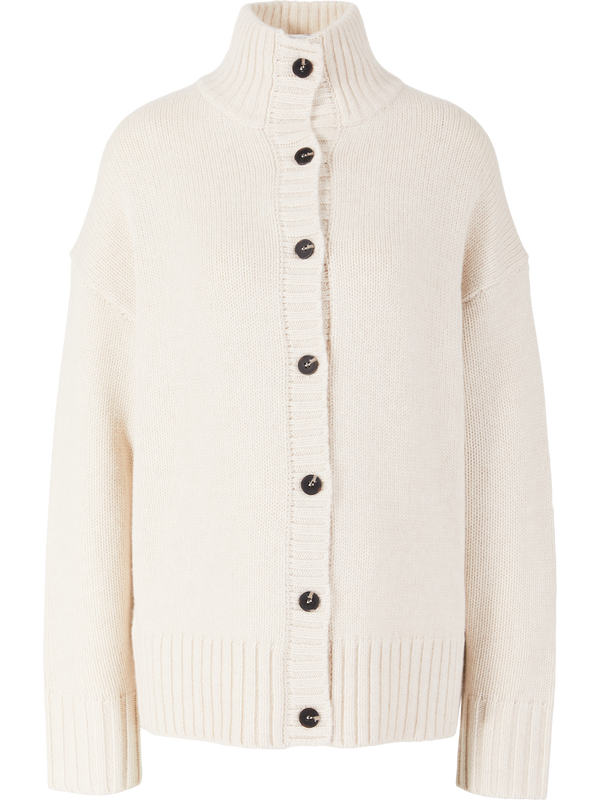 Lange Cashmere-Strickjacke mit Stehkragen Vanilla