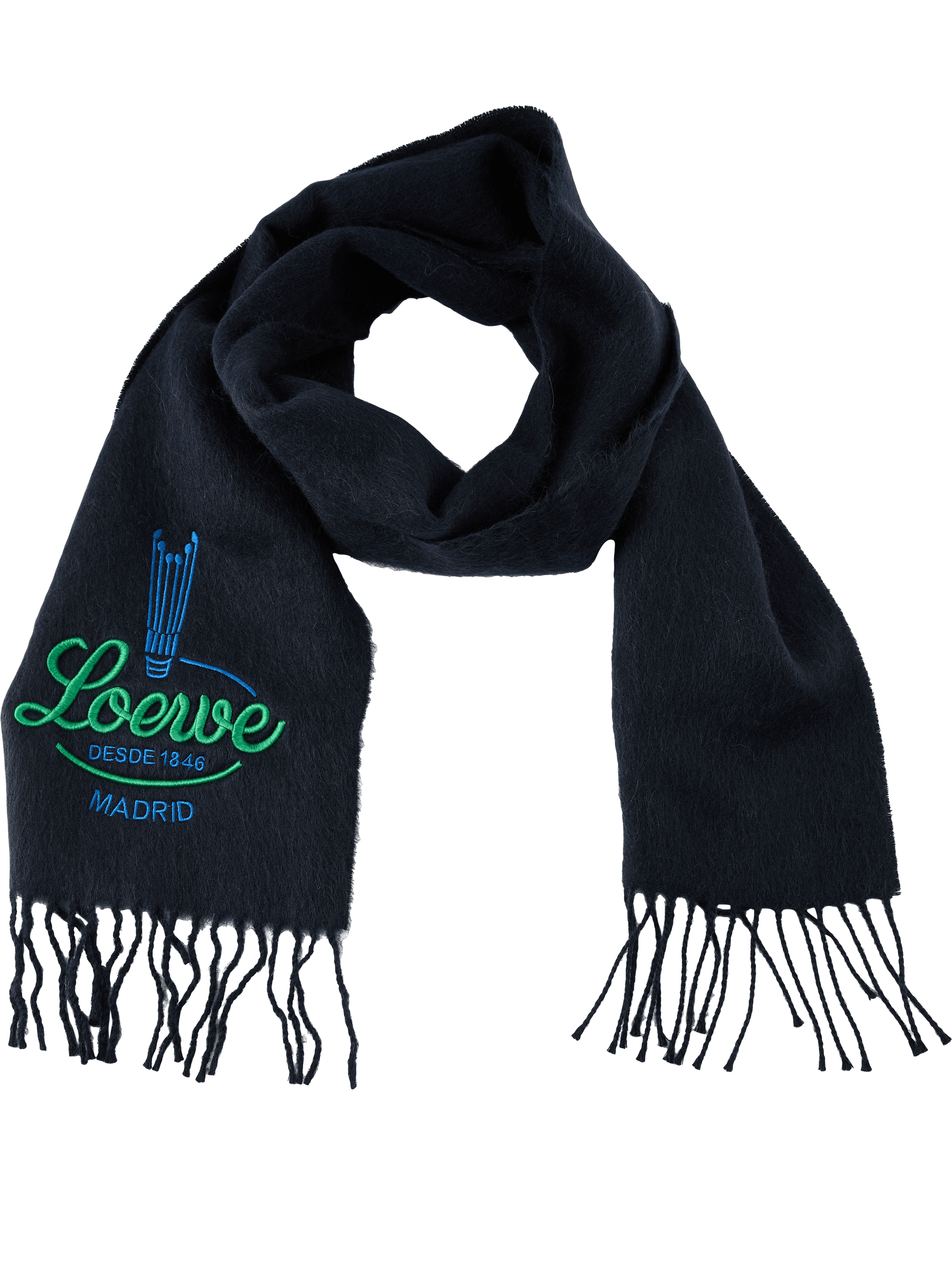 LOEWE Schal aus Alpaka und Wolle Marineblau, Frontansicht – UNGER.DE