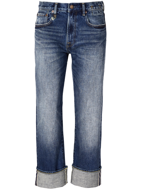 Boyfriend-Jeans mit umgeschlagenem Saum Mittelblau