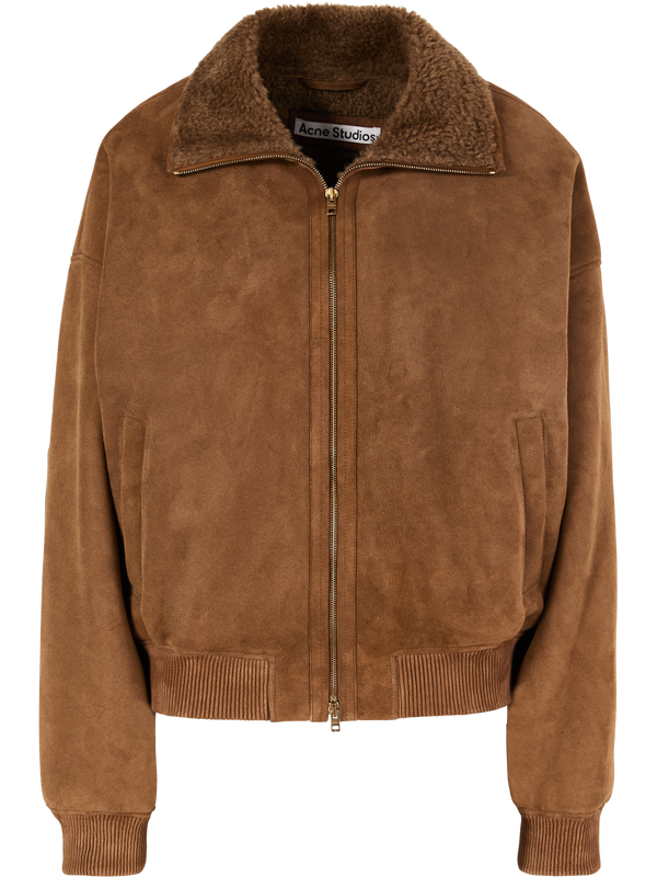 Brown shearling bomber jacket