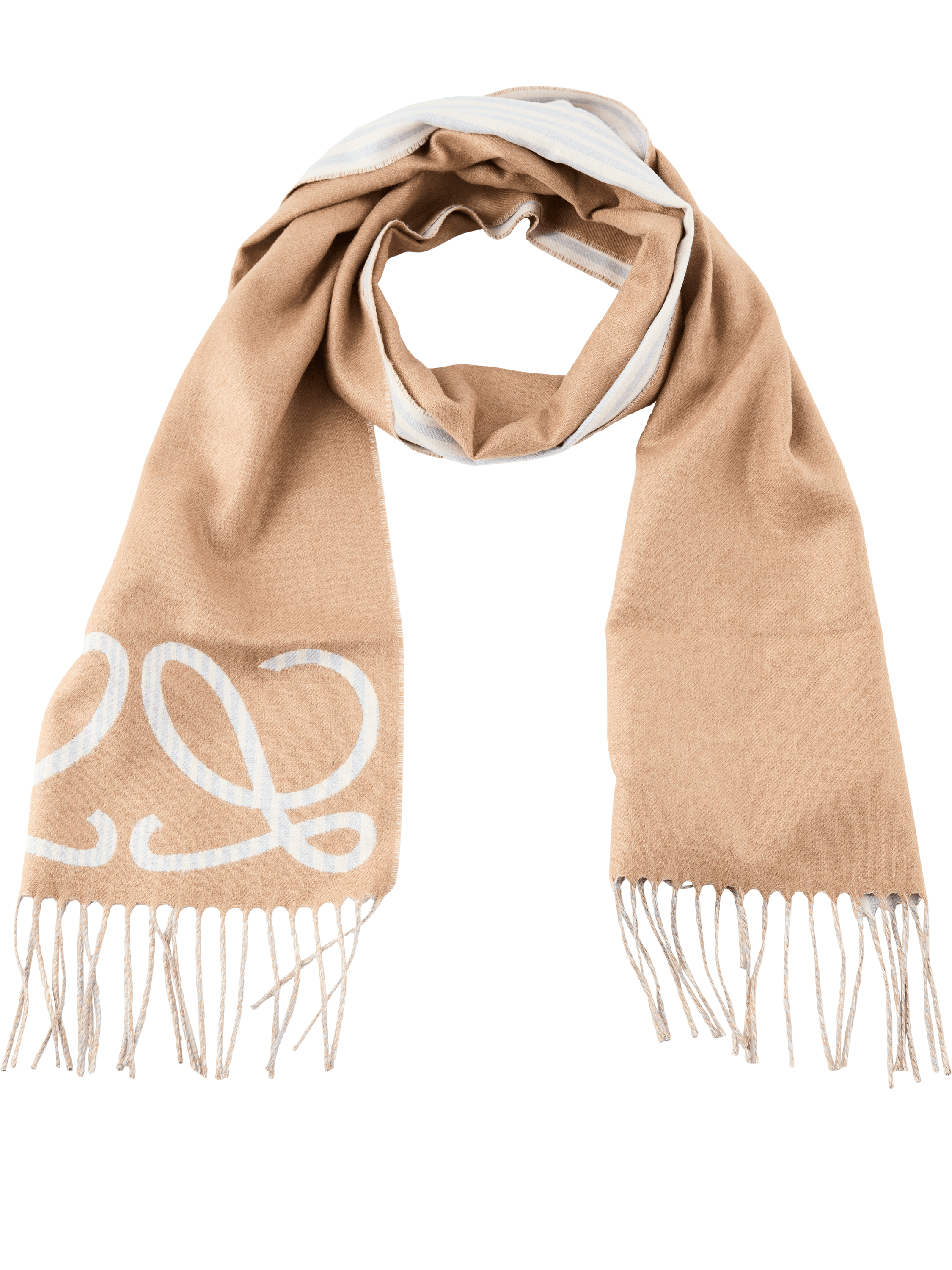LOEWE Schal aus Seide und Cashmere mit Doppel-L-Jaquard-Muster Beige, Frontansicht – UNGER.DE