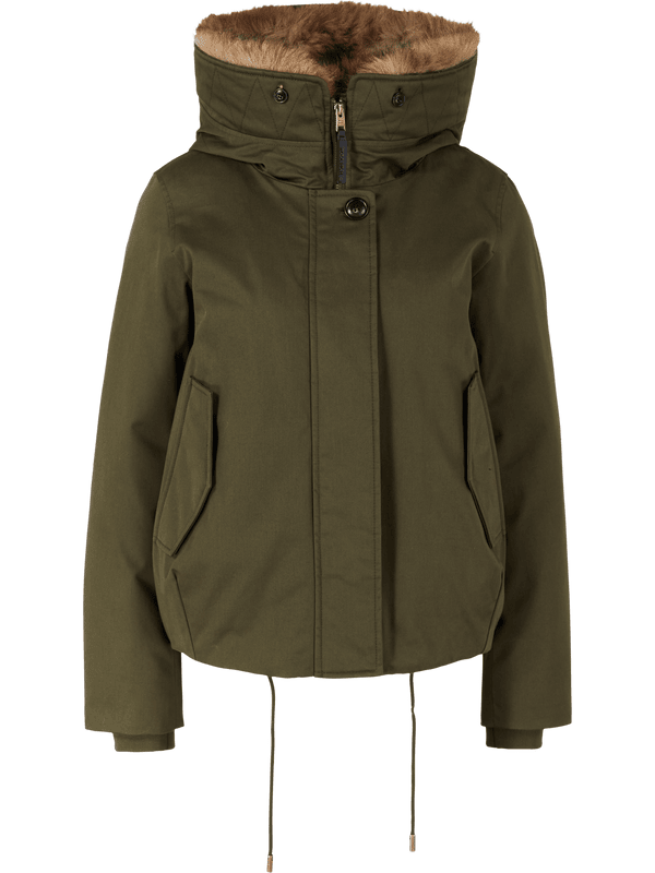 Kurze Daunenjacke mit Kapuze Olivgrün