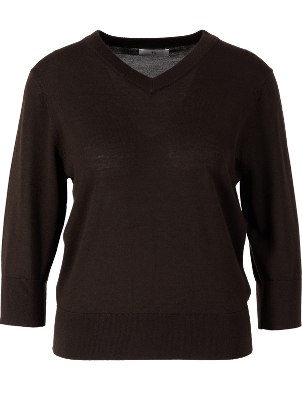 Kurzärmeliger Woll-Cashmere-Seidenpullover Espresso