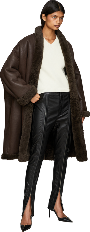 Oversized Lammfellmantel 'Cocoon' Dunkelbraun