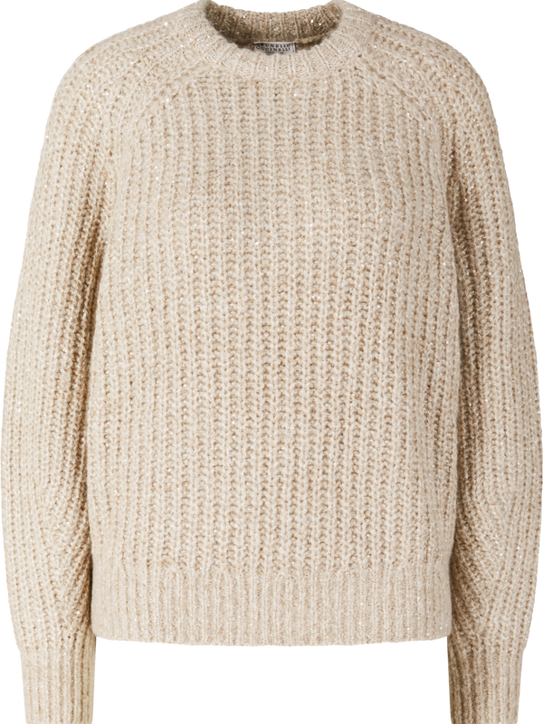 Cashmere-Seidenpullover mit Pailletten Beige