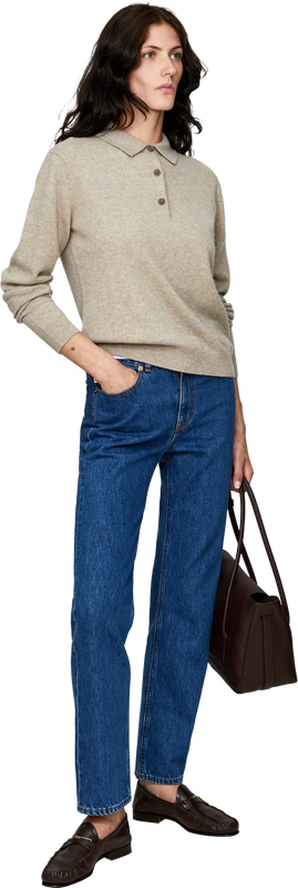 Cashmere polo jumper with decorative buttons, Hazel Melange