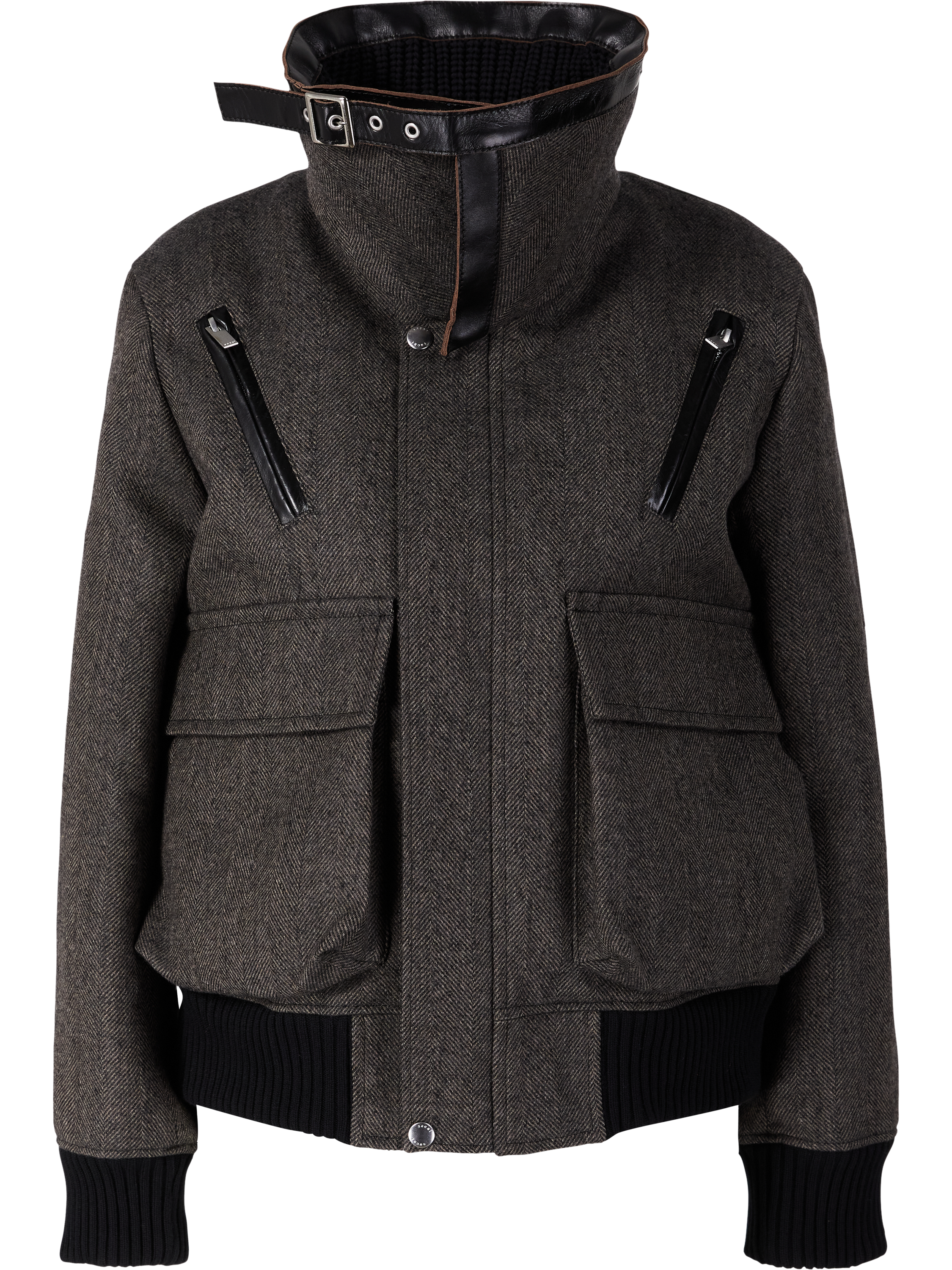 Sacai Hybrid-Bomberjacke mit Fischgrätenmuster Braun, Produktansicht – UNGER.DE