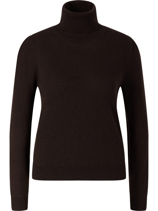 Cashmere-Pullover mit Rollkragen und Puffärmeln Dunkelbraun