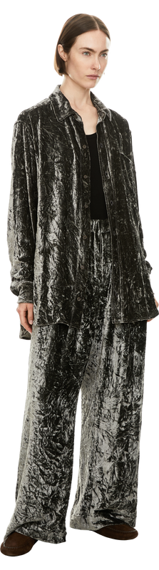 'Trace' pleated trousers in grey velvet