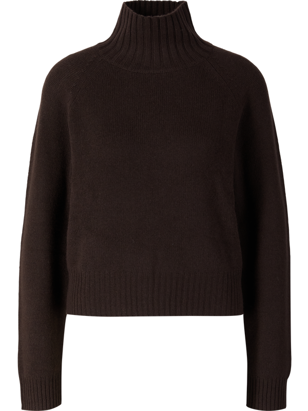 Cashmere-Pullover mit Stehkragen Dunkelbraun