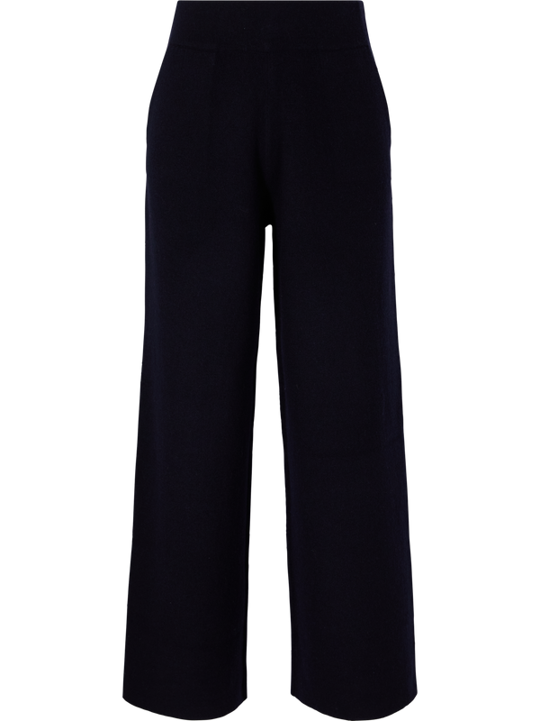 Weite Woll-Cashmere-Strickhose Marineblau