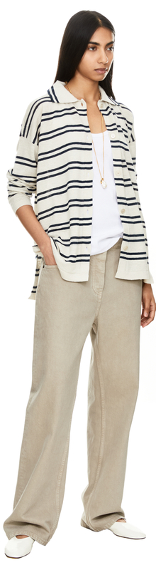 Gestreifte Leinenstrickjacke 'Origine' Grau