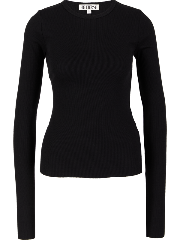 Geripptes Langarmshirt Schwarz