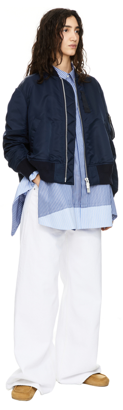 Gestreiftes Hemd aus Popeline Blau