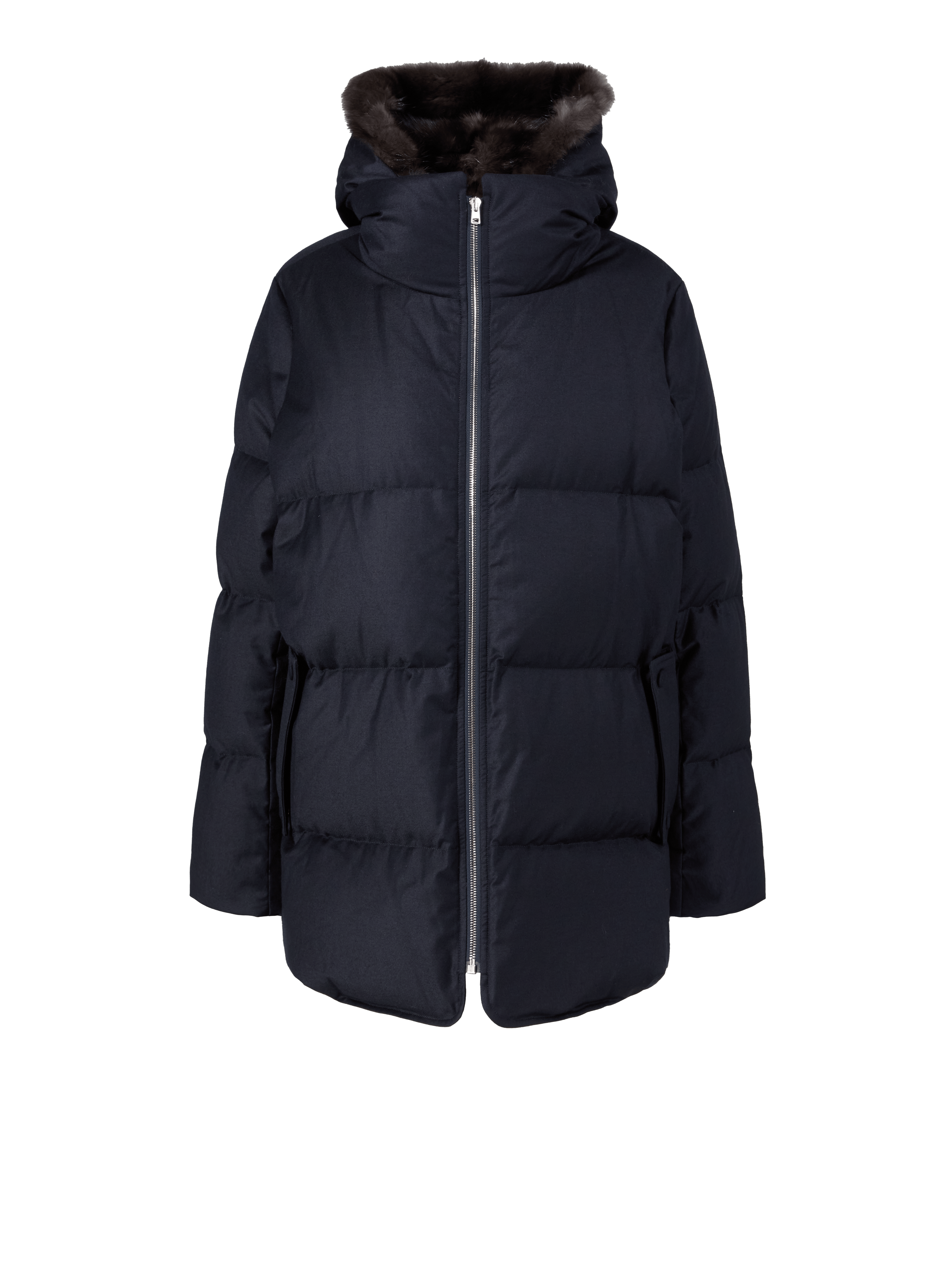 Daunenparka mit Zobel-Details Marineblau