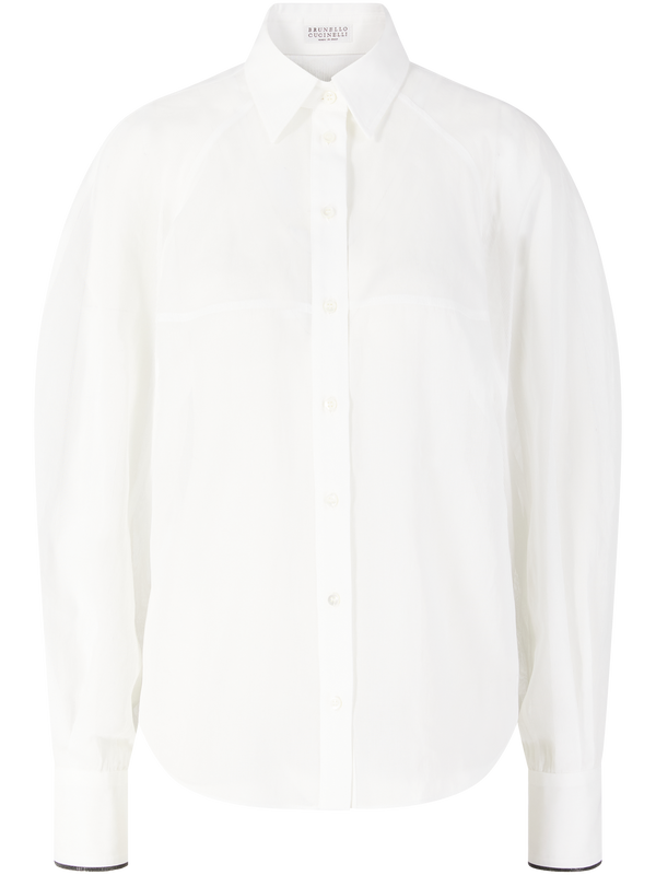 Semitransparente Bluse mit Monili-Perlen Weiß