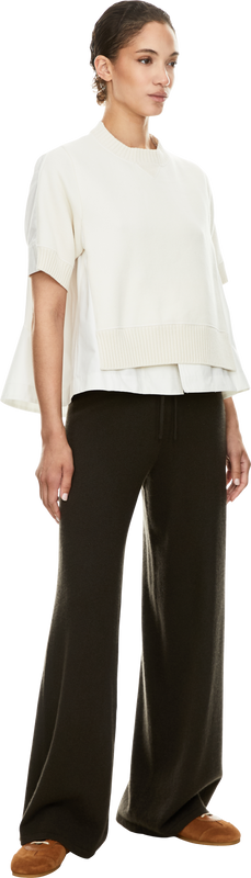 Baumwoll-Cashmere-Kurzarmpullover Crème