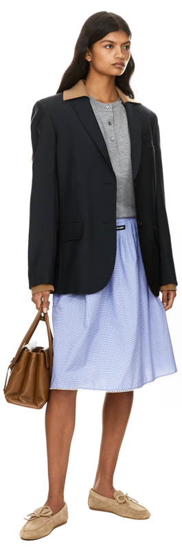 Karierter Midirock aus Popeline Hellblau