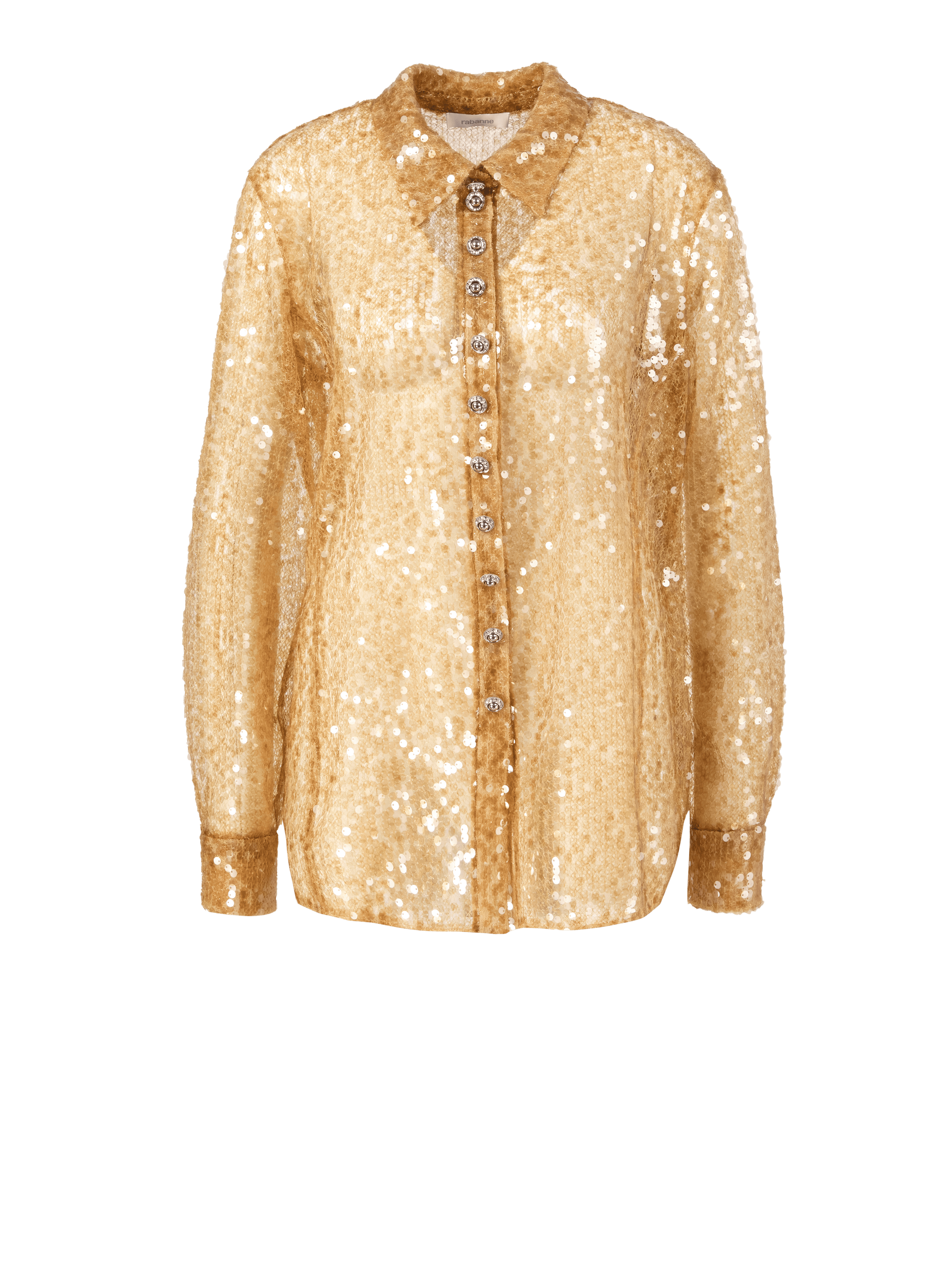 Semitransparente Bluse mit Pailletten Cognac