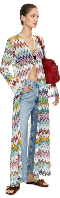 Lange Strickjacke mit Dégradé-Zickzack-Muster Multi