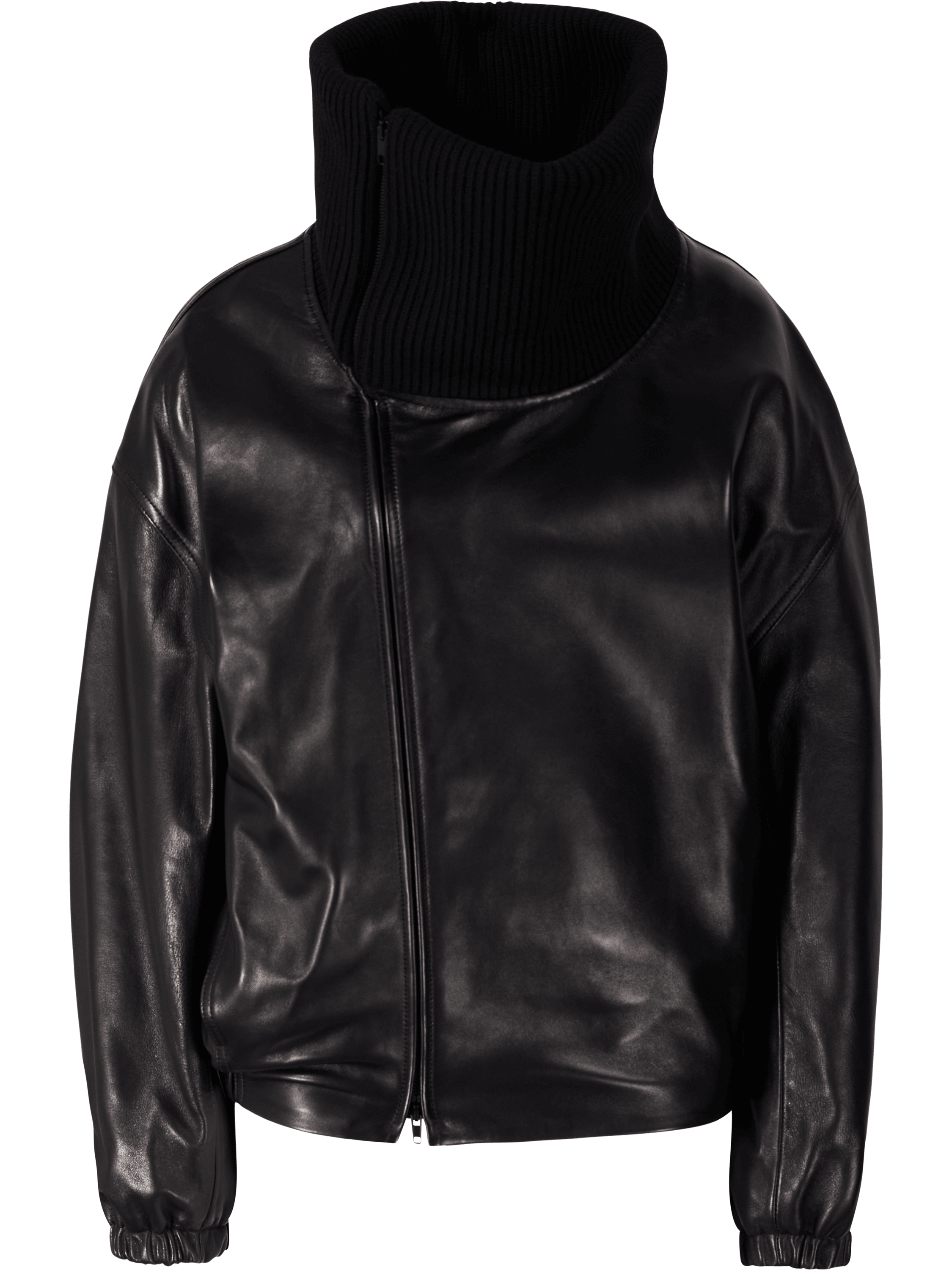 Black leather jacket with ribbed collar