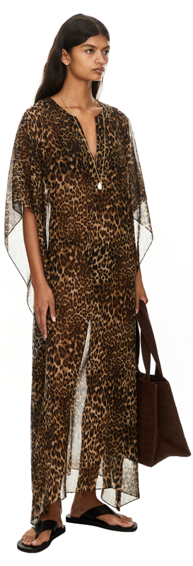 Seidenkaftan 'Erica' aus bedrucktem Chiffon Braun