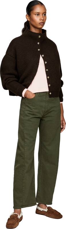 'Marjorie' cashmere cardigan with stand-up collar dark brown