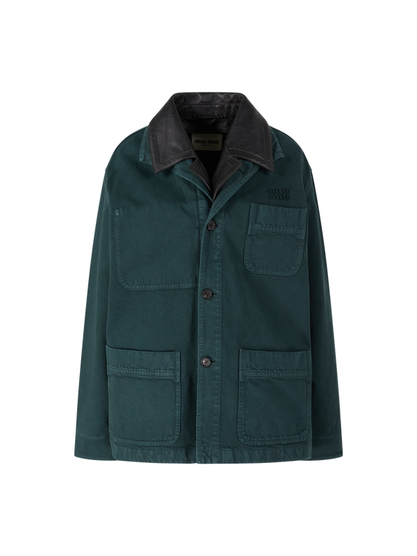 Jacke aus stückgefärbter Gabardine und Leder Grün