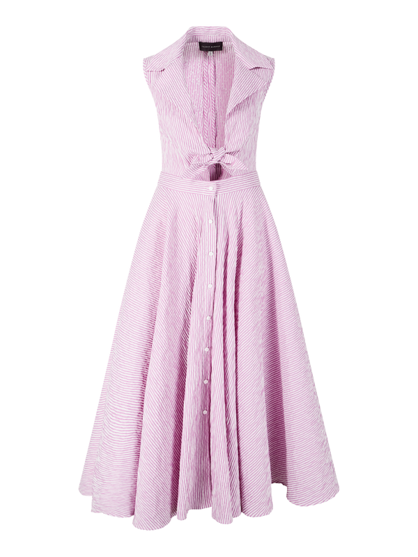 Gestreiftes MIdikleid mit Seersucker-Optik Pink
