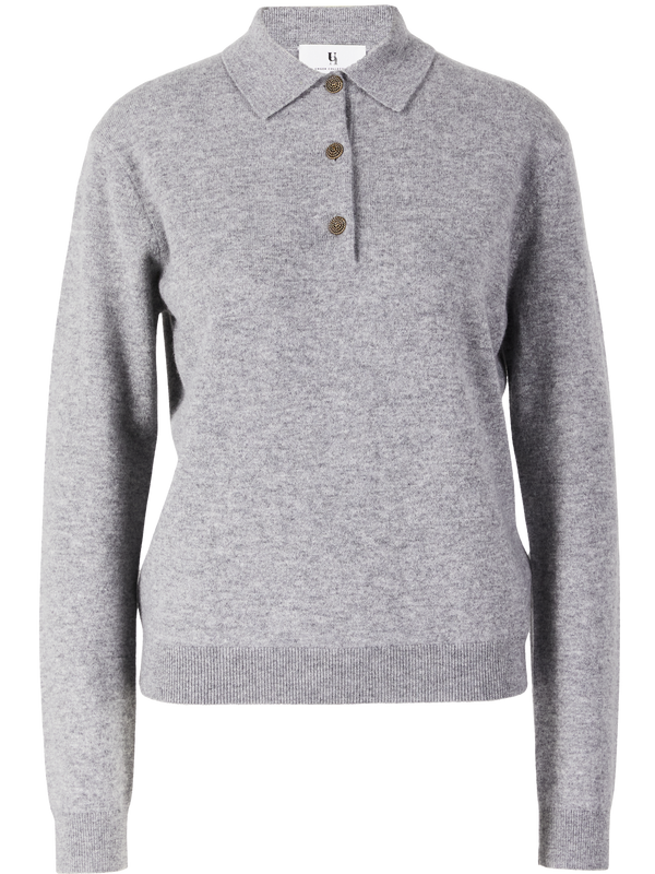 Cashmere polo jumper with decorative buttons, Silver Melange
