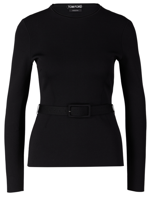 Langarmshirt mit Gürtel Schwarz