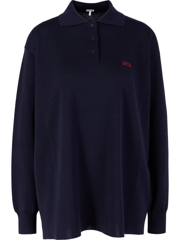 Cashmere-Seidenpullover mit Polokragen Marineblau