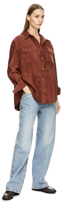 Velourslederhemd mit Monili-Perlen Rot