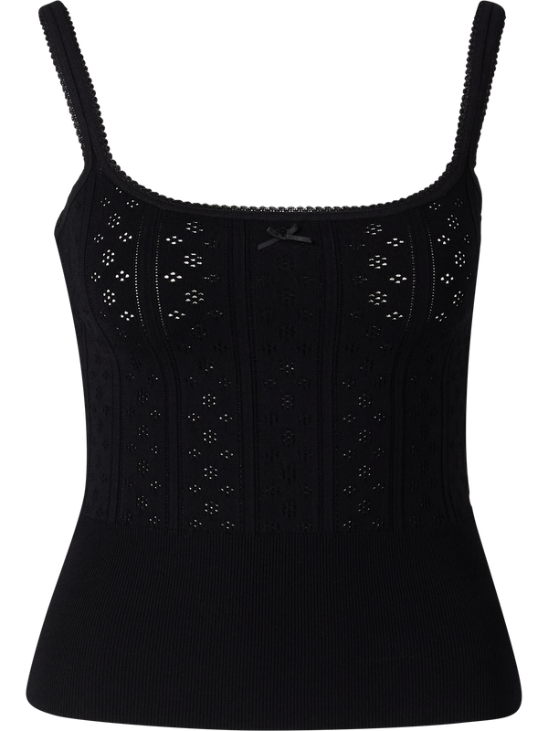 Black 'Pointelle' top with openwork pattern