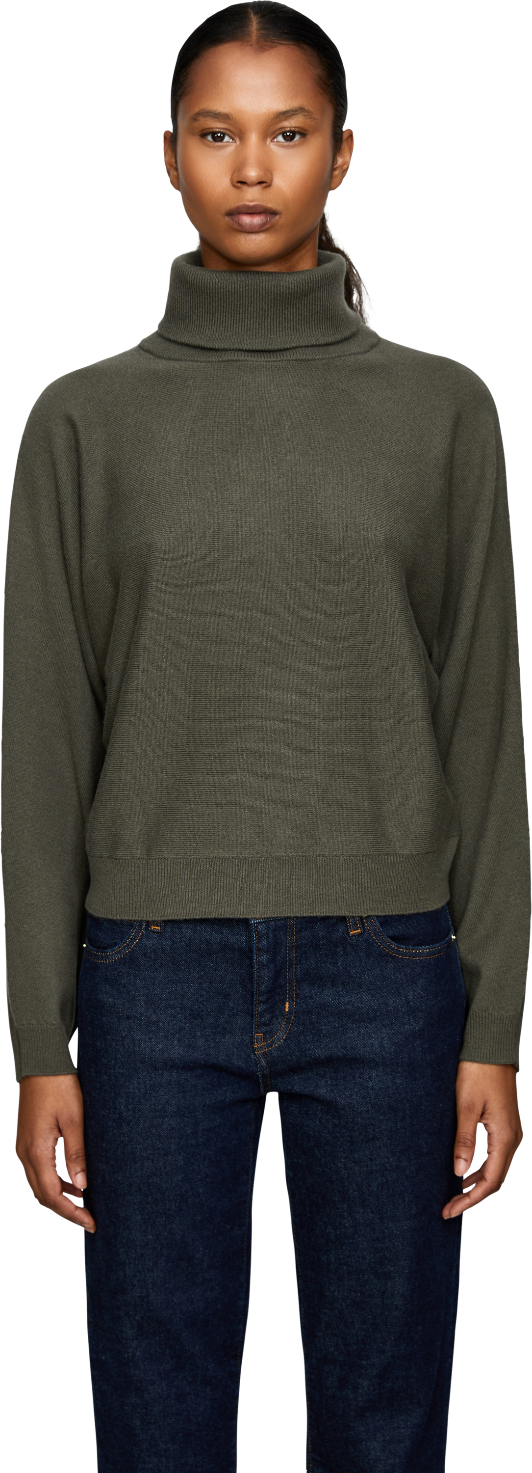 Vince Wool-cashmere roll-neck jumper with batwing sleeves khaki, Front view – UNGER.DE