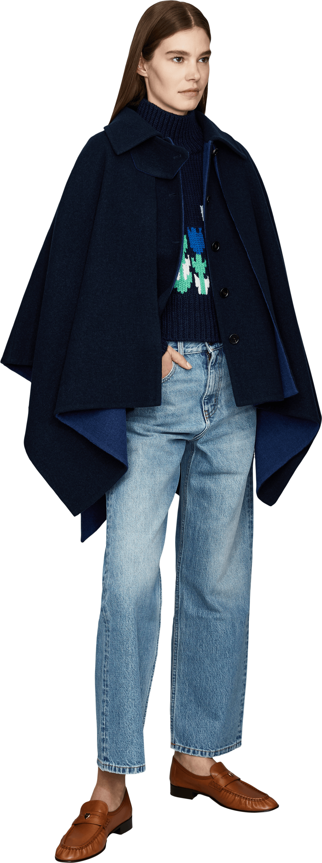 Chloé Cropped Strickpullover aus Wolle und Cashmere Marineblau, Modelansicht – UNGER.DE