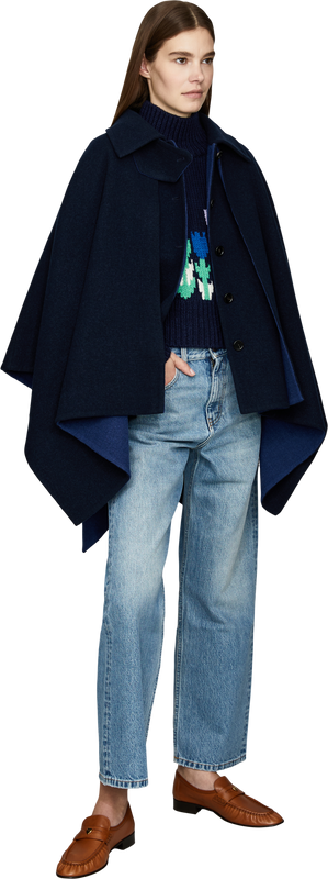Cropped Strickpullover aus Wolle und Cashmere Marineblau