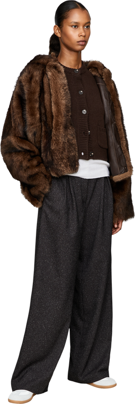 Reversible 'Juka' lambskin jacket with hood dark brown