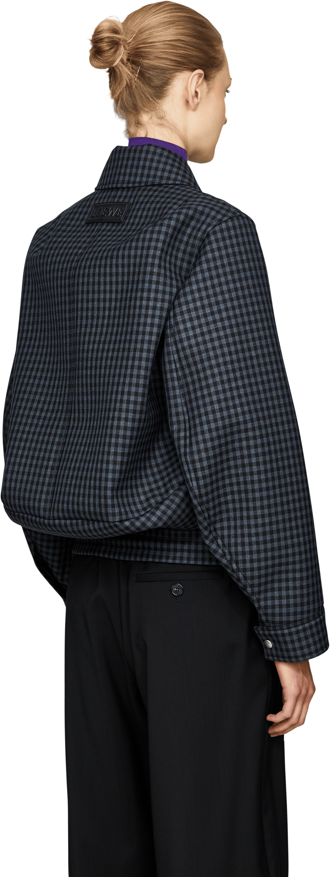 LOEWE Karierte Jacke mit Kordelzug Dunkelblau, Rückansicht – UNGER.DE