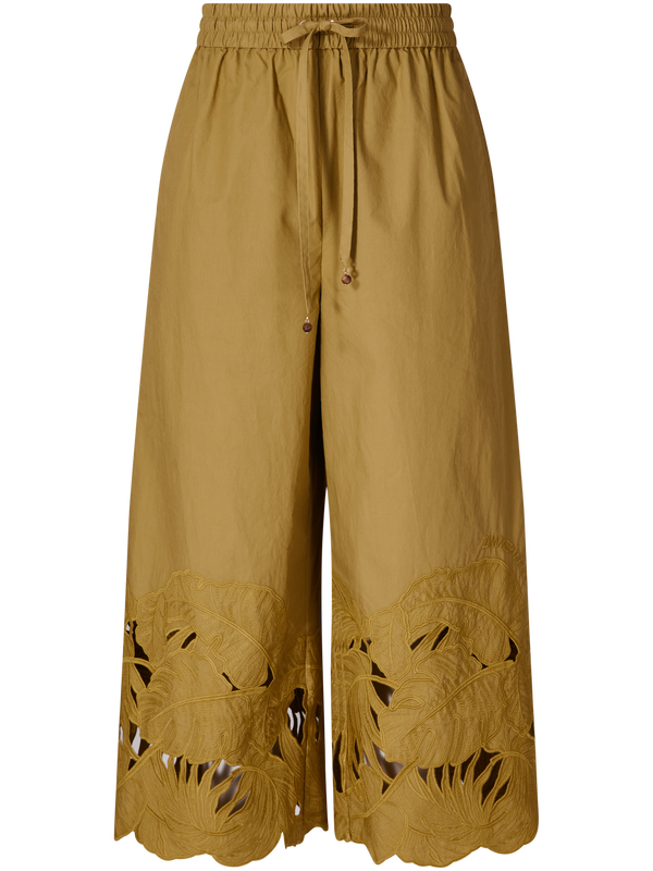 Bestickte Stoffhose 'Mahon' Olivgrün