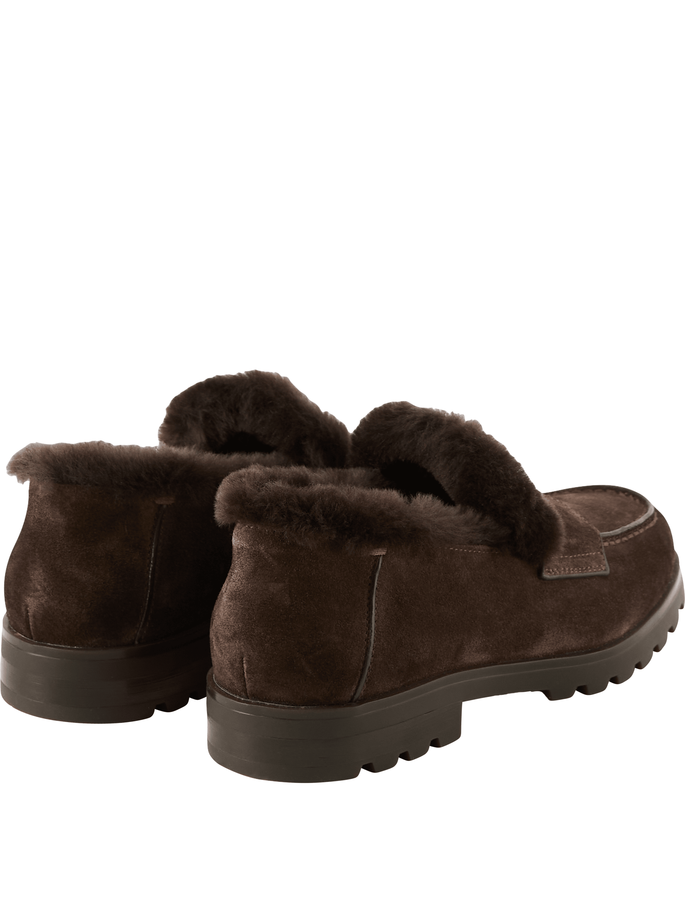 Santoni Loafer aus Veloursleder mit Shearling-Futter Dunkelbraun, Detailansicht – UNGER.DE